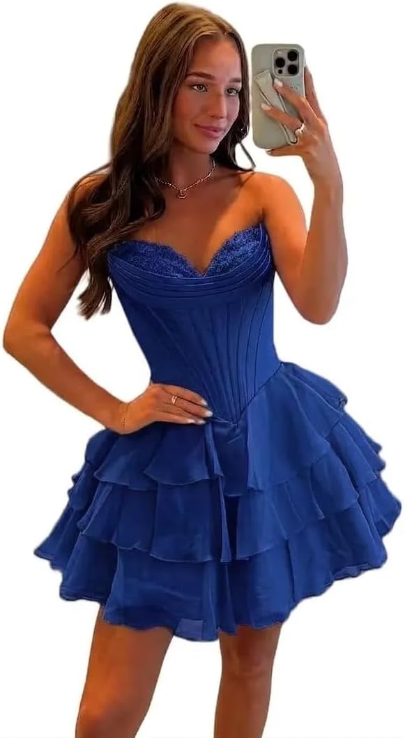 BABYONLINE D.R.E.S.S. Womens Corset Short Homecoming Dresses for Teens Strapless Floral Tiered Cocktail Party Gown