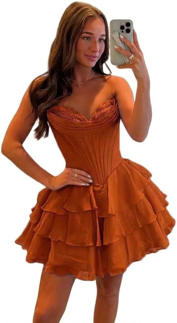 BABYONLINE D.R.E.S.S. Womens Corset Short Homecoming Dresses for Teens Strapless Floral Tiered Cocktail Party Gown