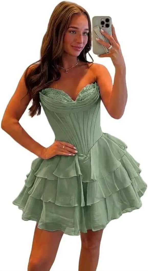 BABYONLINE D.R.E.S.S. Womens Corset Short Homecoming Dresses for Teens Strapless Floral Tiered Cocktail Party Gown