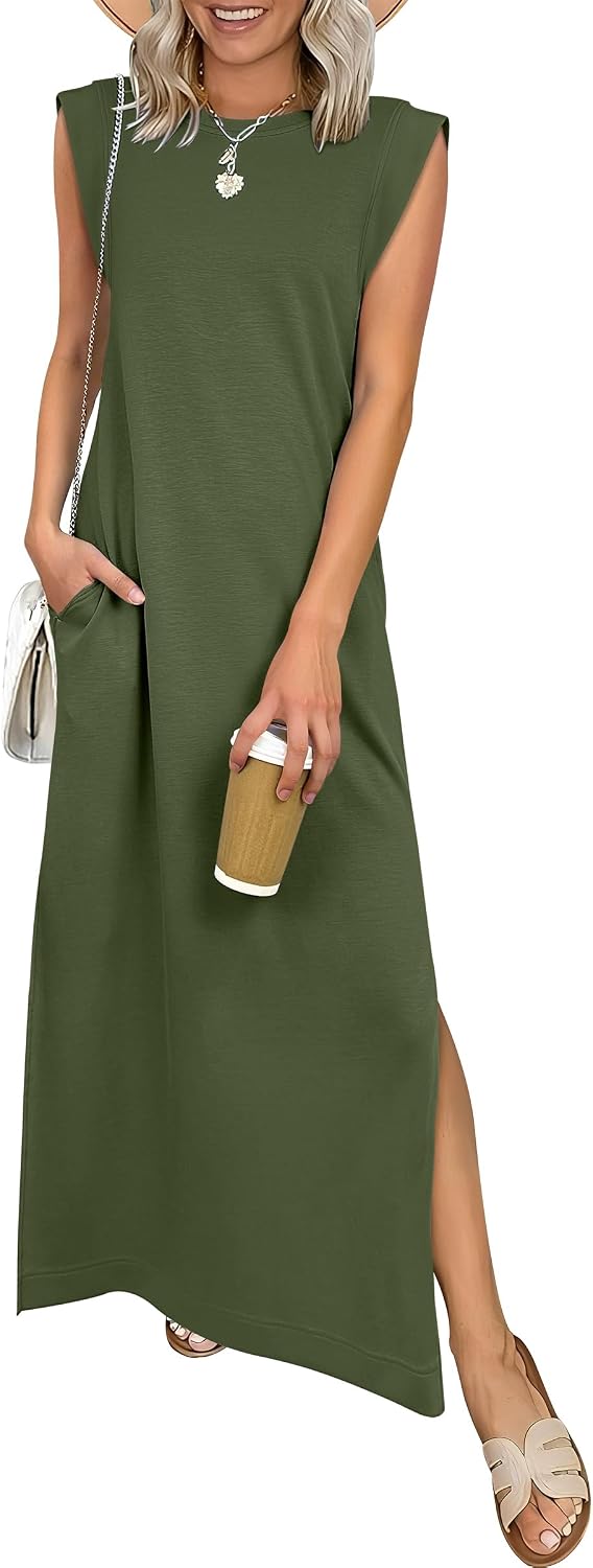 ANRABESS Women\u2019s Maxi Dresses Wrinkle Free Summer Casual Travel Sundress | Casual Beach Vacation Sun Dresses with Pockets, Work Sleeveless Flowy Tank Long Dress, Year-Round Wear Outfits