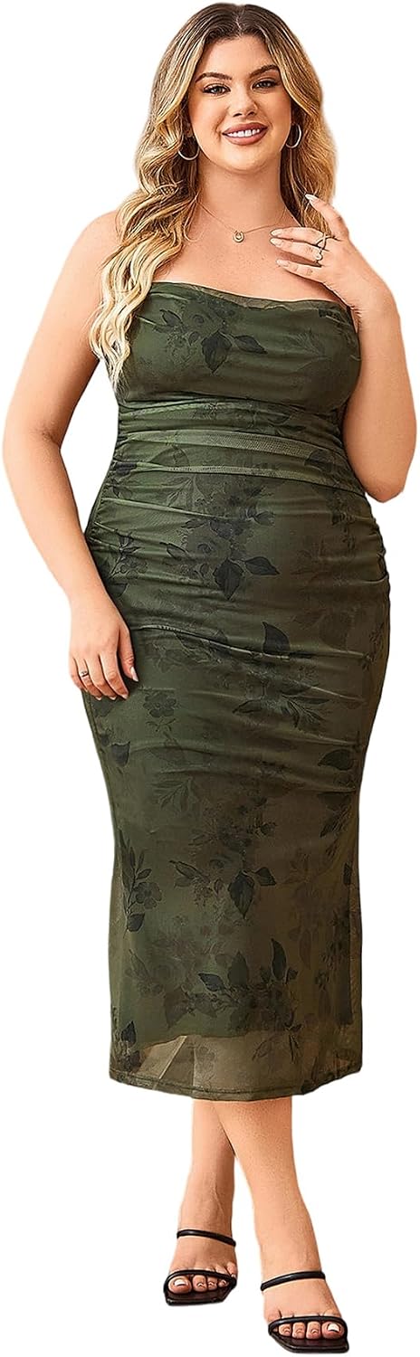 Floerns Women's Plus Size Vintage Graphic Mesh Long Birthday Goth Dresses | Spaghetti, Cowl Neck, Wedding Guest, Cocktail, Party, Y2k, Formal, Celestial Dress