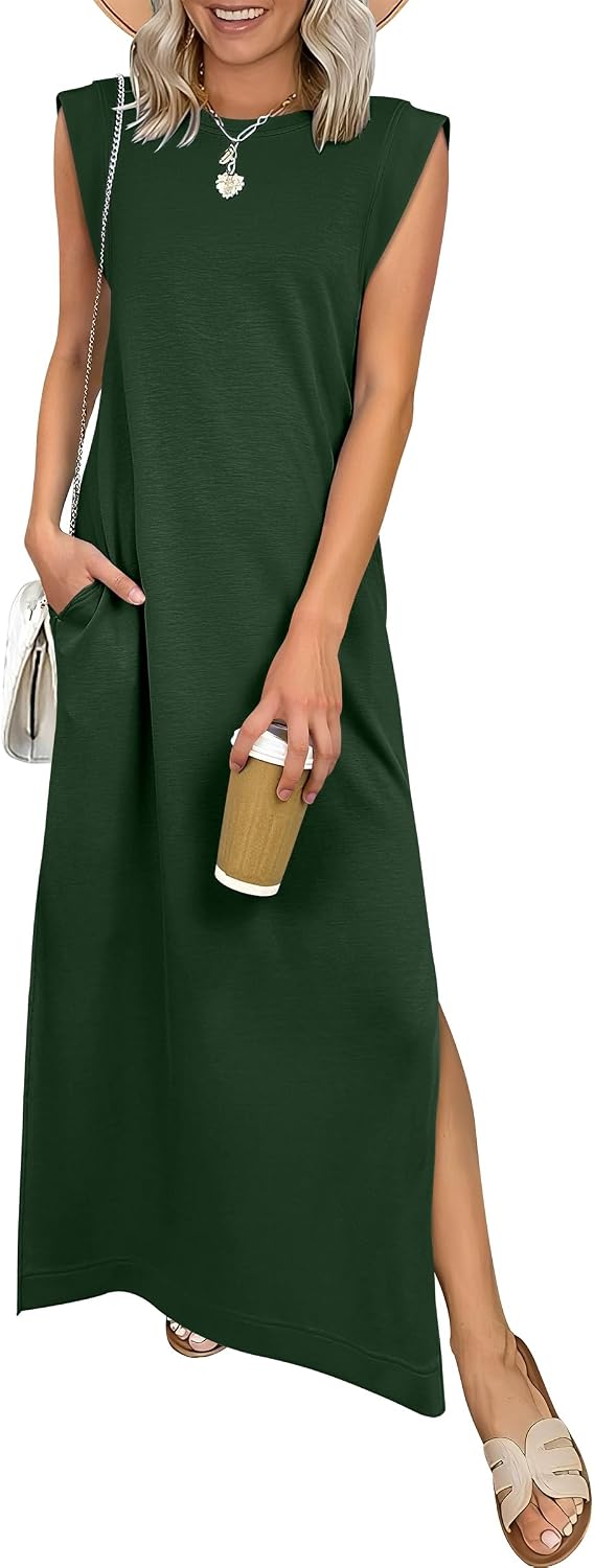 ANRABESS Women\u2019s Maxi Dresses Wrinkle Free Summer Casual Travel Sundress | Casual Beach Vacation Sun Dresses with Pockets, Work Sleeveless Flowy Tank Long Dress, Year-Round Wear Outfits