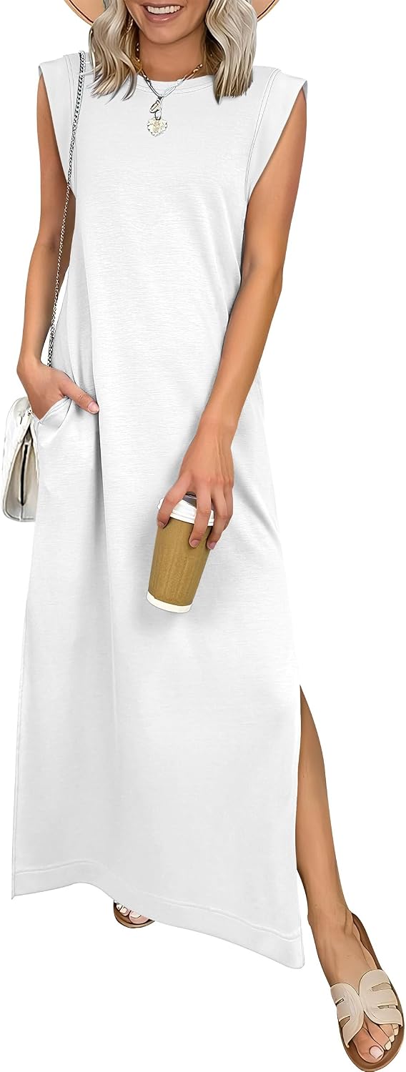 ANRABESS Women\u2019s Maxi Dresses Wrinkle Free Summer Casual Travel Sundress | Casual Beach Vacation Sun Dresses with Pockets, Work Sleeveless Flowy Tank Long Dress, Year-Round Wear Outfits