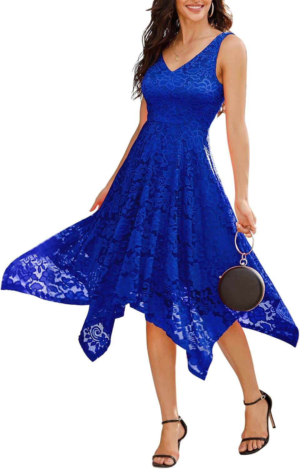 Meetjen Women's Cocktail Dress Lace Formal Wedding Guest Dresses | Summer Party Dress, Handkerchief Hem, V-Neck, High waist, A-line Bridesmaid Dress Prom, Homecoming Dresses 2026