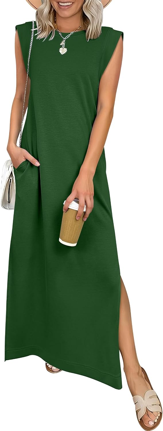 ANRABESS Women\u2019s Maxi Dresses Wrinkle Free Summer Casual Travel Sundress | Casual Beach Vacation Sun Dresses with Pockets, Work Sleeveless Flowy Tank Long Dress, Year-Round Wear Outfits