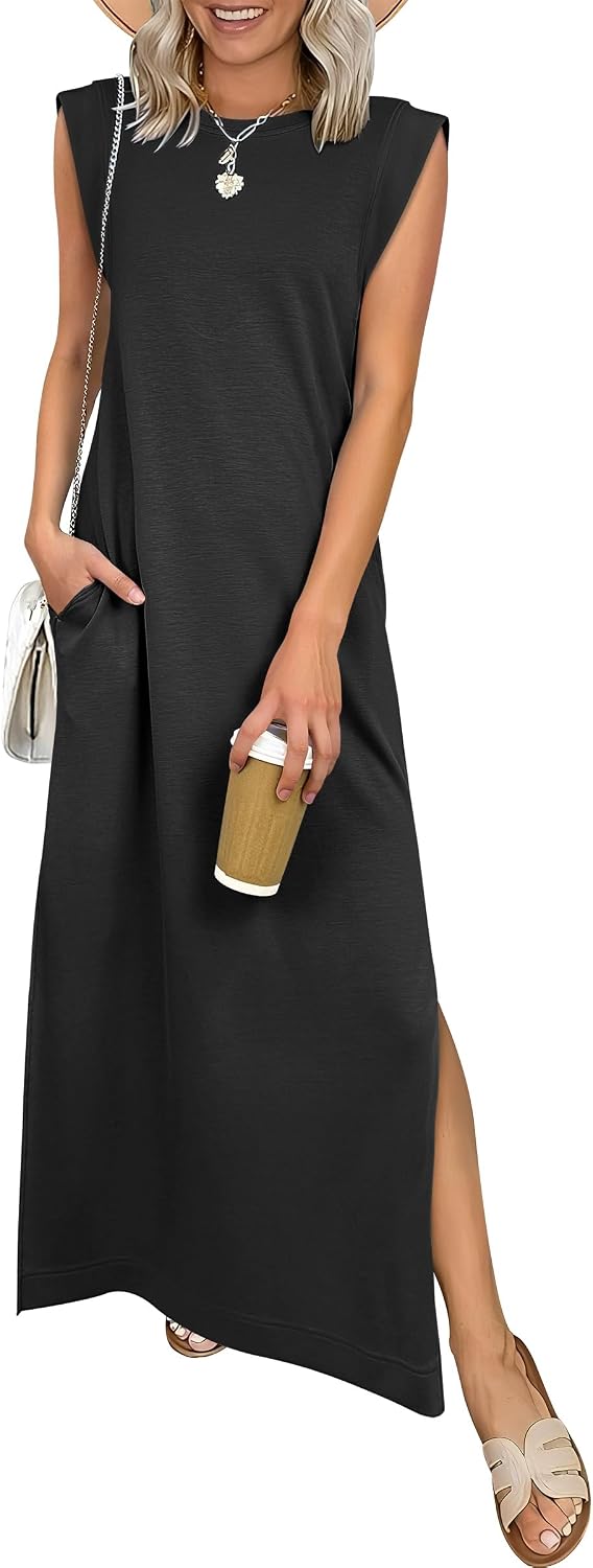 ANRABESS Women\u2019s Maxi Dresses Wrinkle Free Summer Casual Travel Sundress | Casual Beach Vacation Sun Dresses with Pockets, Work Sleeveless Flowy Tank Long Dress, Year-Round Wear Outfits