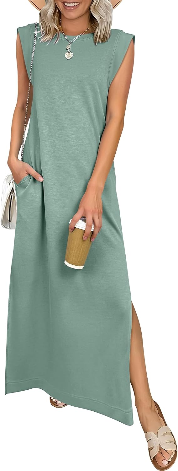 ANRABESS Women\u2019s Maxi Dresses Wrinkle Free Summer Casual Travel Sundress | Casual Beach Vacation Sun Dresses with Pockets, Work Sleeveless Flowy Tank Long Dress, Year-Round Wear Outfits