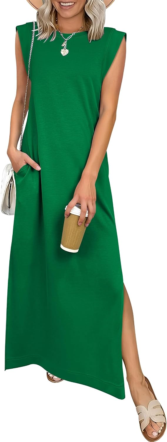 ANRABESS Women\u2019s Maxi Dresses Wrinkle Free Summer Casual Travel Sundress | Casual Beach Vacation Sun Dresses with Pockets, Work Sleeveless Flowy Tank Long Dress, Year-Round Wear Outfits