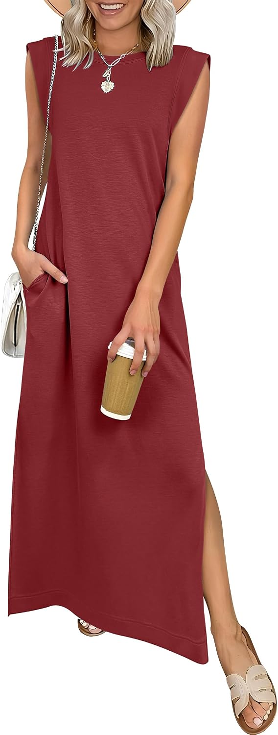 ANRABESS Women\u2019s Maxi Dresses Wrinkle Free Summer Casual Travel Sundress | Casual Beach Vacation Sun Dresses with Pockets, Work Sleeveless Flowy Tank Long Dress, Year-Round Wear Outfits