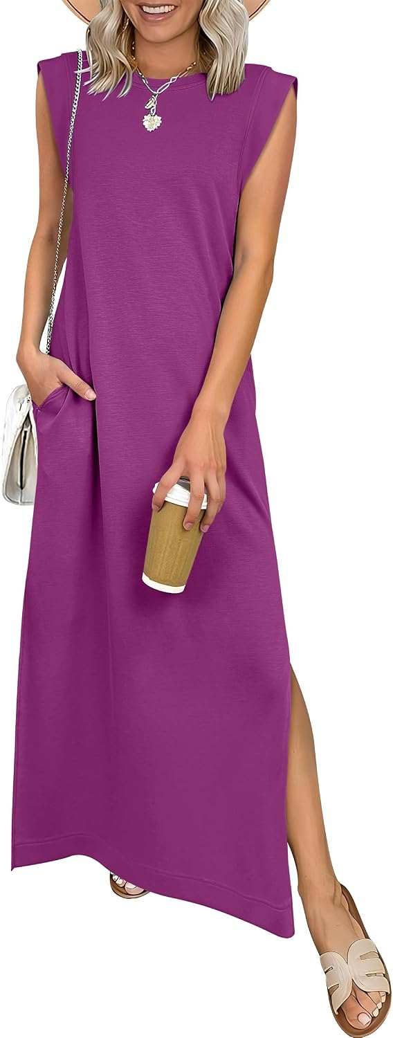 ANRABESS Women\u2019s Maxi Dresses Wrinkle Free Summer Casual Travel Sundress | Casual Beach Vacation Sun Dresses with Pockets, Work Sleeveless Flowy Tank Long Dress, Year-Round Wear Outfits