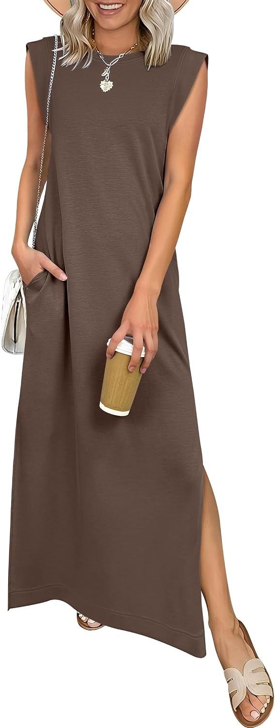 ANRABESS Women\u2019s Maxi Dresses Wrinkle Free Summer Casual Travel Sundress | Casual Beach Vacation Sun Dresses with Pockets, Work Sleeveless Flowy Tank Long Dress, Year-Round Wear Outfits