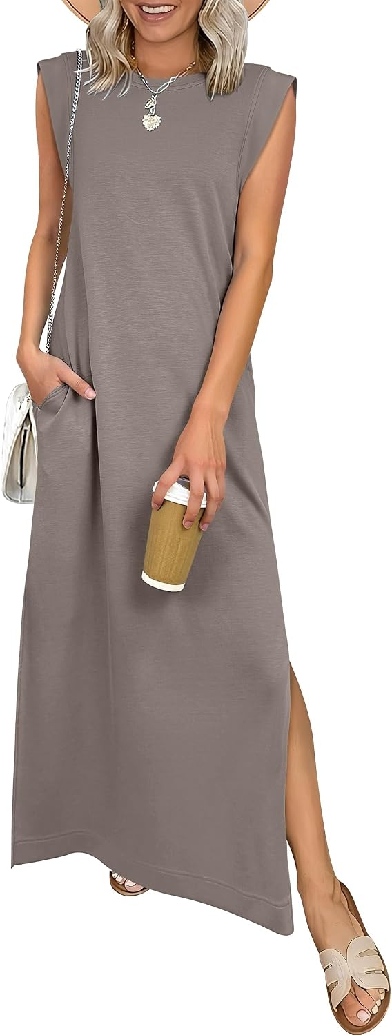 ANRABESS Women\u2019s Maxi Dresses Wrinkle Free Summer Casual Travel Sundress | Casual Beach Vacation Sun Dresses with Pockets, Work Sleeveless Flowy Tank Long Dress, Year-Round Wear Outfits