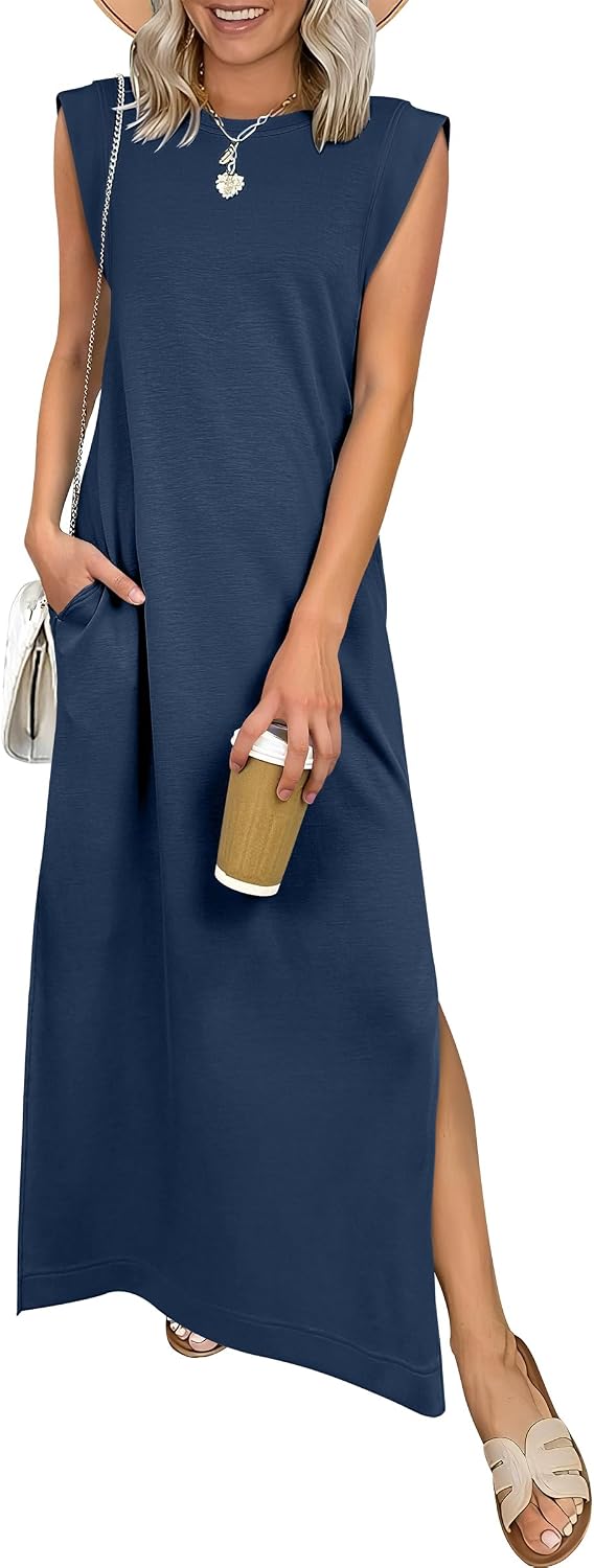 ANRABESS Women\u2019s Maxi Dresses Wrinkle Free Summer Casual Travel Sundress | Casual Beach Vacation Sun Dresses with Pockets, Work Sleeveless Flowy Tank Long Dress, Year-Round Wear Outfits