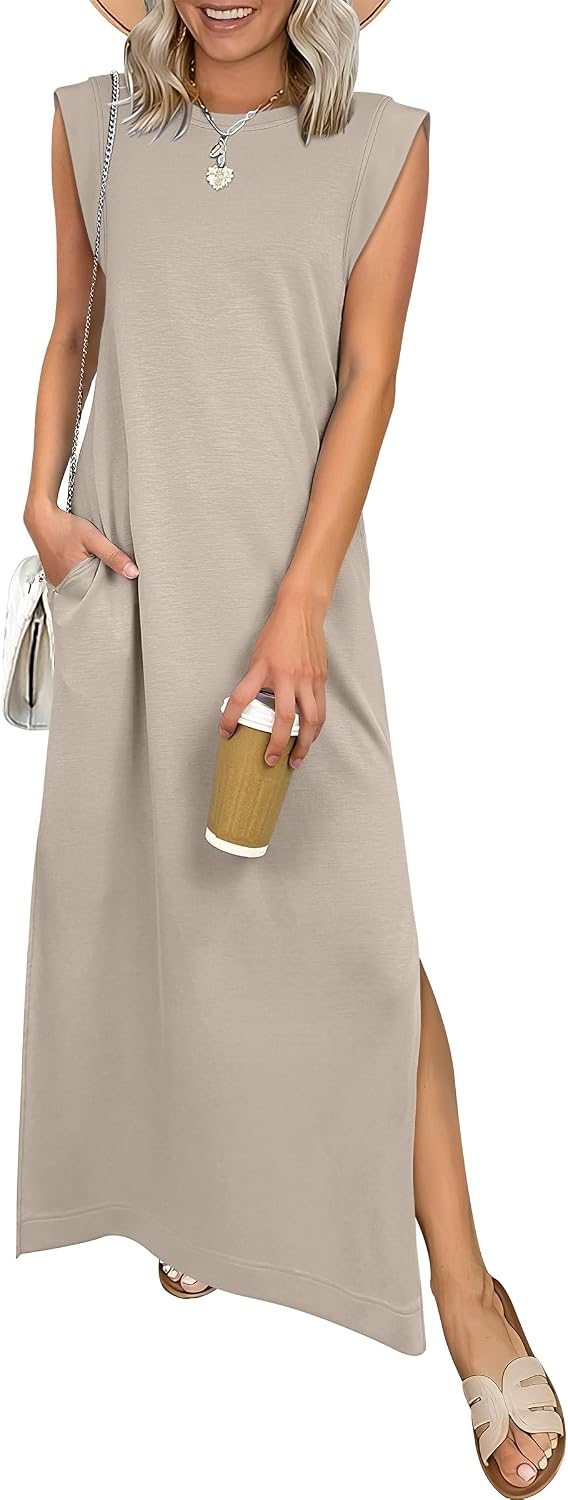 ANRABESS Women\u2019s Maxi Dresses Wrinkle Free Summer Casual Travel Sundress | Casual Beach Vacation Sun Dresses with Pockets, Work Sleeveless Flowy Tank Long Dress, Year-Round Wear Outfits