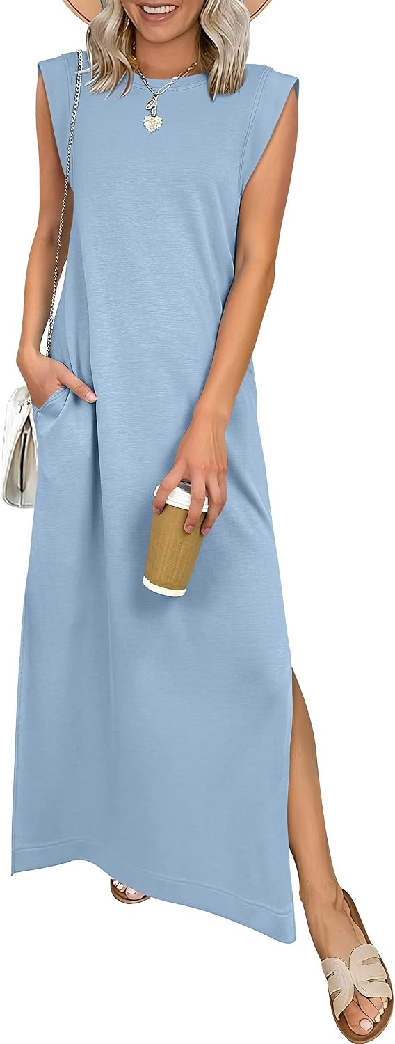 ANRABESS Women\u2019s Maxi Dresses Wrinkle Free Summer Casual Travel Sundress | Casual Beach Vacation Sun Dresses with Pockets, Work Sleeveless Flowy Tank Long Dress, Year-Round Wear Outfits