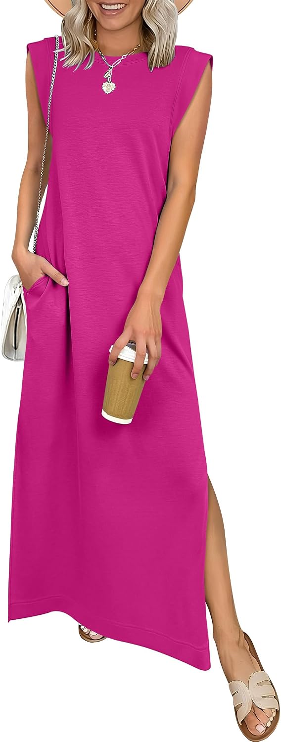 ANRABESS Women\u2019s Maxi Dresses Wrinkle Free Summer Casual Travel Sundress | Casual Beach Vacation Sun Dresses with Pockets, Work Sleeveless Flowy Tank Long Dress, Year-Round Wear Outfits