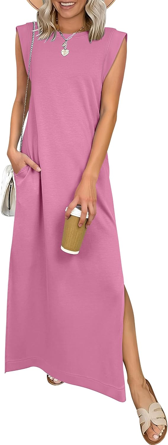 ANRABESS Women\u2019s Maxi Dresses Wrinkle Free Summer Casual Travel Sundress | Casual Beach Vacation Sun Dresses with Pockets, Work Sleeveless Flowy Tank Long Dress, Year-Round Wear Outfits