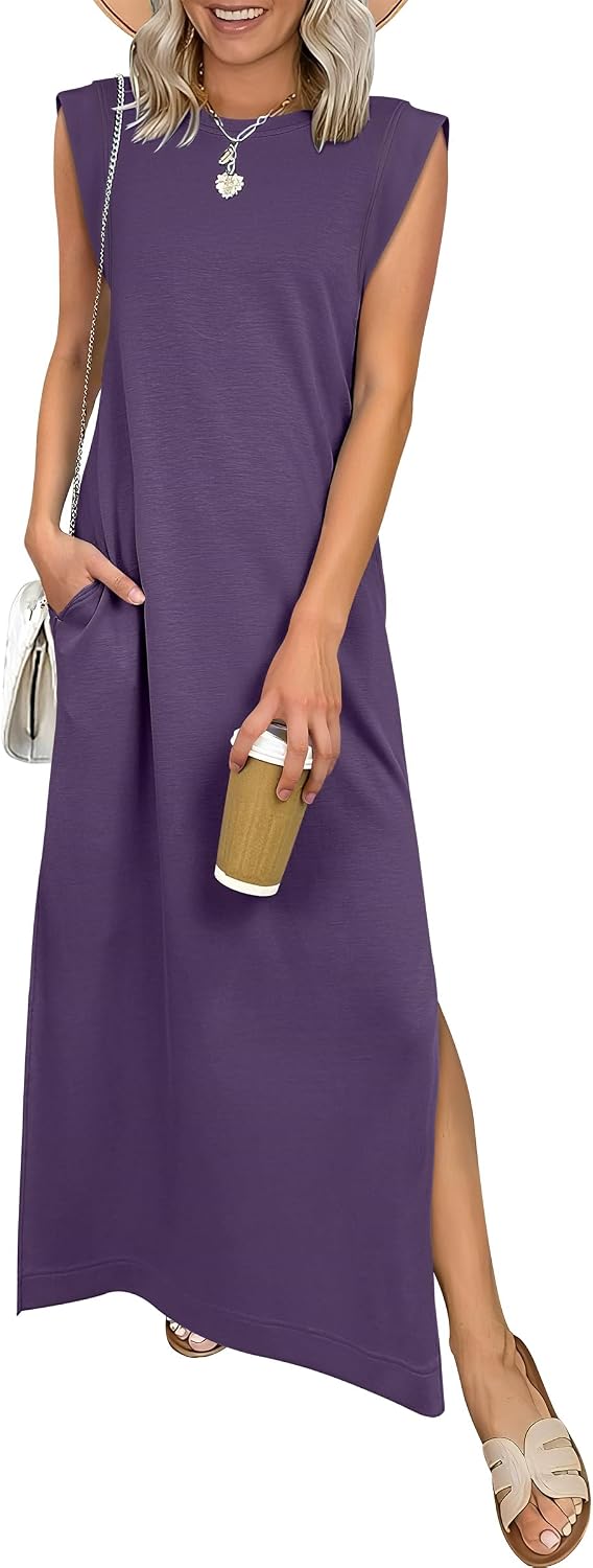 ANRABESS Women\u2019s Maxi Dresses Wrinkle Free Summer Casual Travel Sundress | Casual Beach Vacation Sun Dresses with Pockets, Work Sleeveless Flowy Tank Long Dress, Year-Round Wear Outfits
