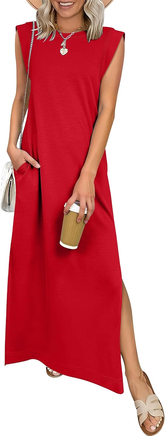 ANRABESS Women\u2019s Maxi Dresses Wrinkle Free Summer Casual Travel Sundress | Casual Beach Vacation Sun Dresses with Pockets, Work Sleeveless Flowy Tank Long Dress, Year-Round Wear Outfits