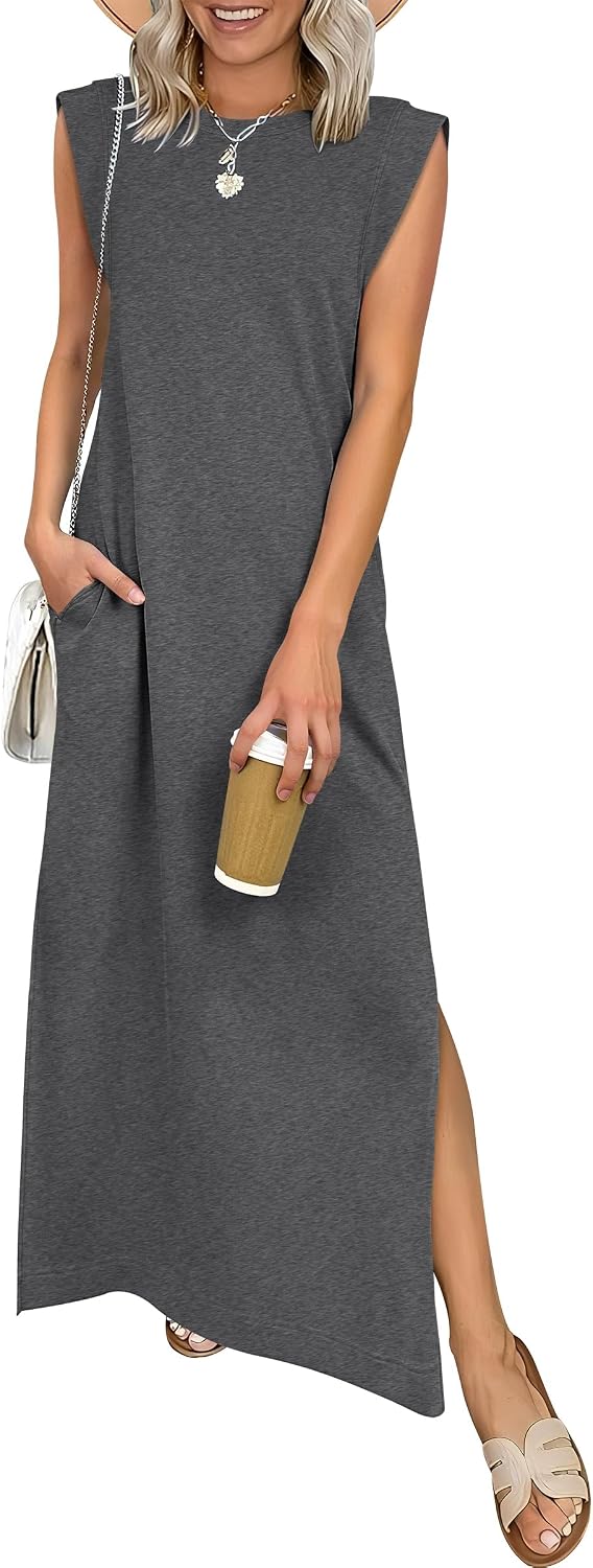 ANRABESS Women\u2019s Maxi Dresses Wrinkle Free Summer Casual Travel Sundress | Casual Beach Vacation Sun Dresses with Pockets, Work Sleeveless Flowy Tank Long Dress, Year-Round Wear Outfits